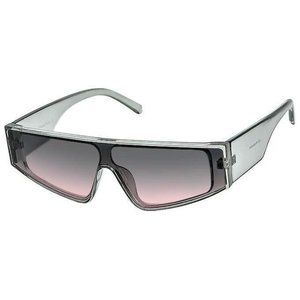 Futuristic Kim Slim Flat Top Shield Sunglasses Gray Translucent w/ Black Lens